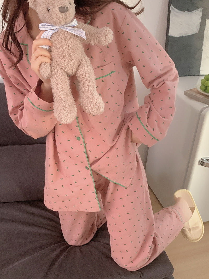 Korean Style Ins Floral Sleepwear Women's Spring Autumn 2022 New Sweet Long Sleeve Long Pants Homewear