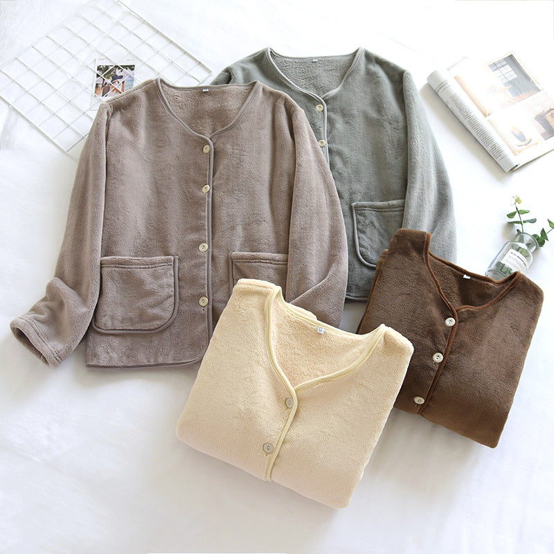 Coral Fleece Coat Women's Flannel Top Outdoor Double-Sided Fleece Women's Warm Thickened Fleece Pajamas Home Clothes