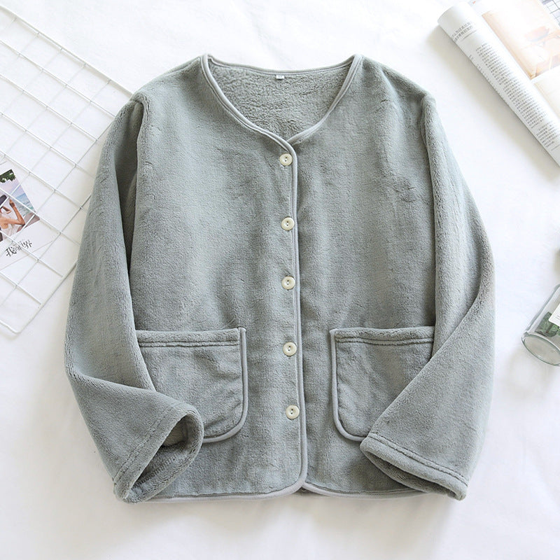 Coral Fleece Coat Women's Flannel Top Outdoor Double-Sided Fleece Women's Warm Thickened Fleece Pajamas Home Clothes
