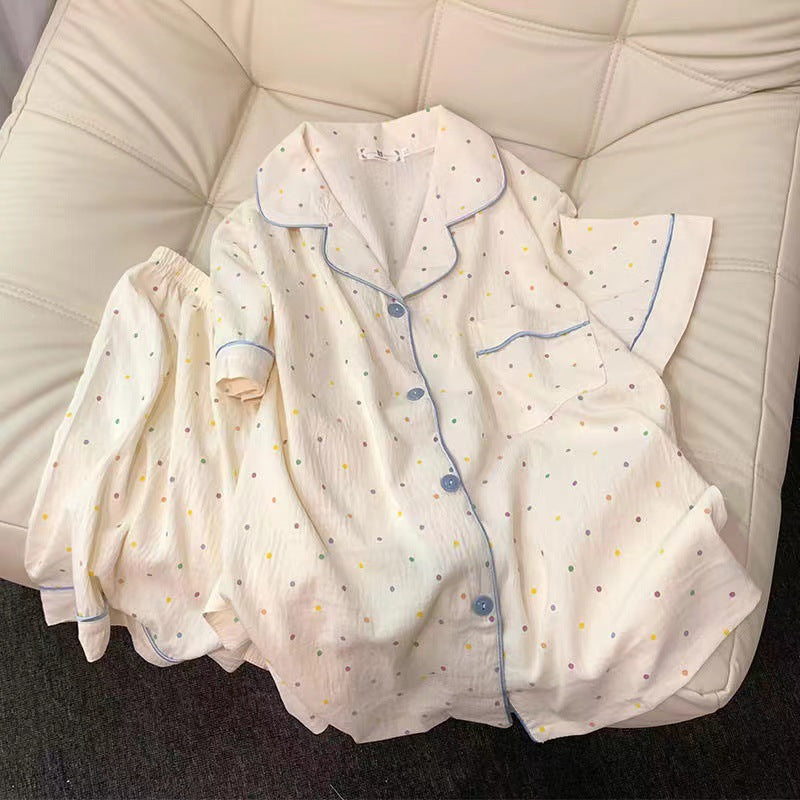 Pajamas Women's Summer Clouds Cotton Short Sleeve Sweet Cute 2024 New Plus Size Outer Wear Cardigan Home Clothes Suit