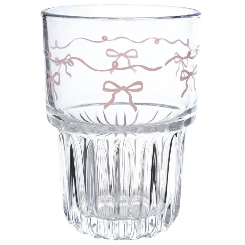 Bolimei Ins Wind Powder Bowknot Glass Girl's Heart Cold Juice Cup Milk Coffee Cup Breakfast Cup