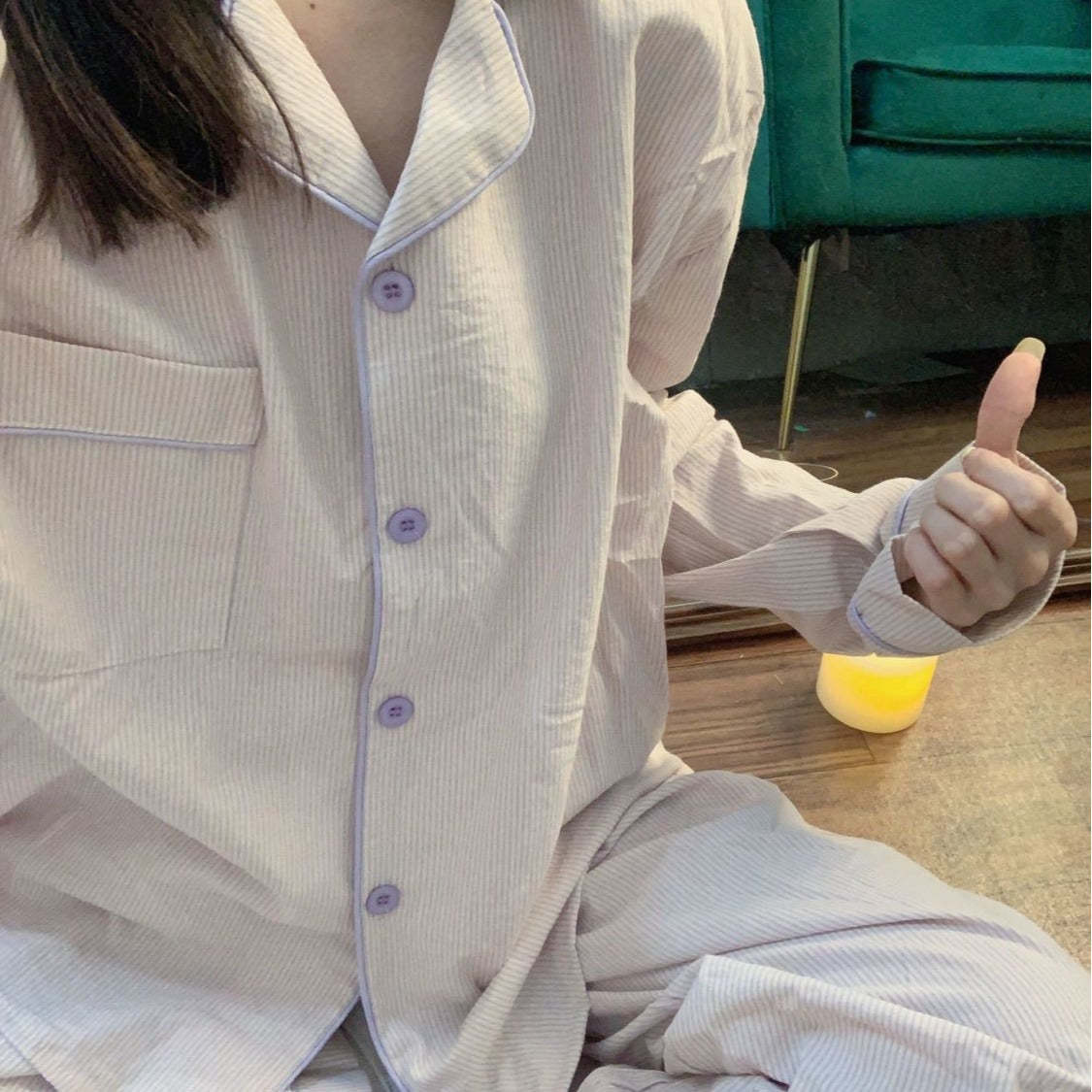 Korean Style Japanese Style Simple Contrast Color Striped Early Autumn Pajamas Women's Spring And Autumn Long-sleeved Trousers Home Wear Two-piece Suit Student