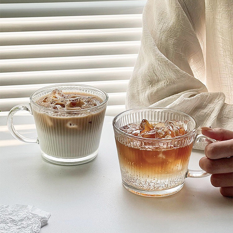 With Handle Glass Cup Vertical Stripe Ins Style Cup Ice American Latte Glass Milk Cup High Color Value Coffee Cup