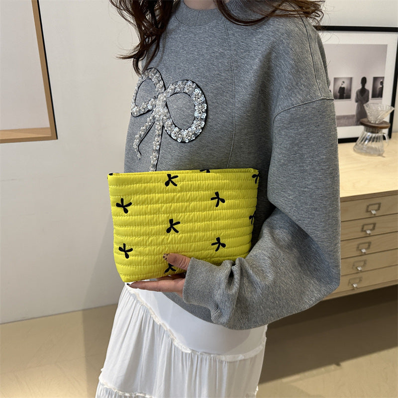 2024 Autumn And Winter New Ins Portable Clutch Bag Women's Fashionable Oxford Cloth Butterfly Printed Large Capacity Cosmetic Bag