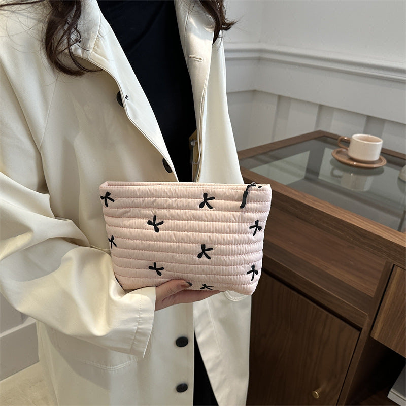 2024 Autumn And Winter New Ins Portable Clutch Bag Women's Fashionable Oxford Cloth Butterfly Printed Large Capacity Cosmetic Bag