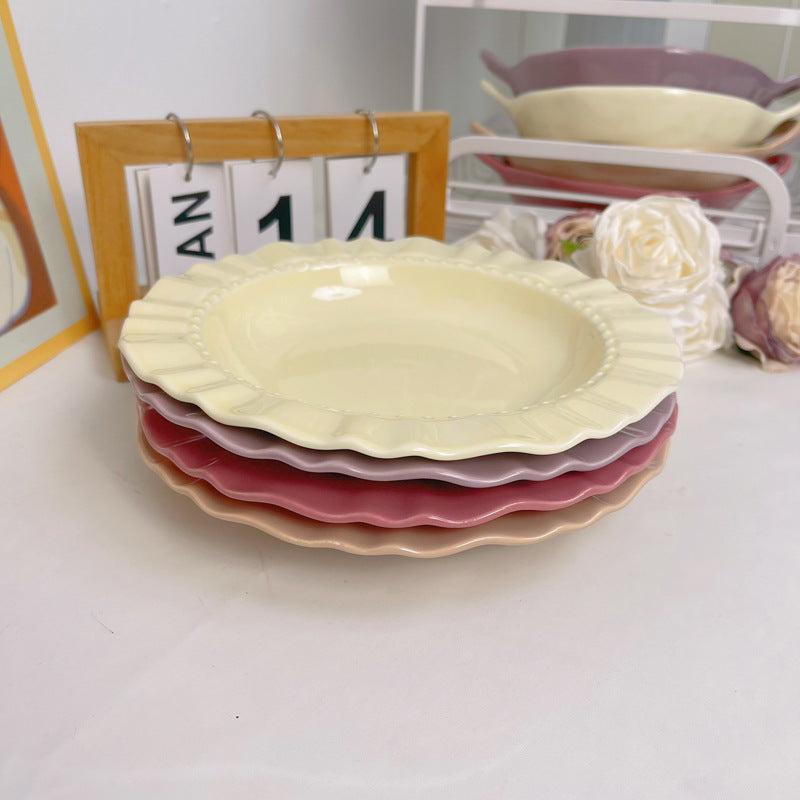 French Straw Hat Plate Deep Plate Pancagia Plate Salad Plate High-class Western Food Plate Dish Household Dishes Good-looking Tableware