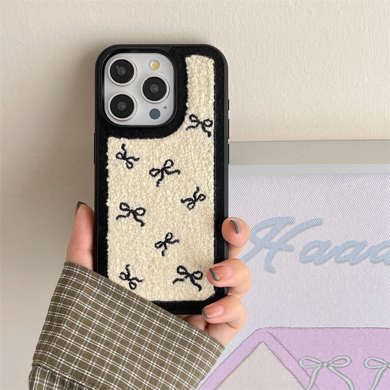 Autumn And Winter Plush Full Screen Bow 16Promax/14Promax Mobile Phone Case For IPhone15/13Pro