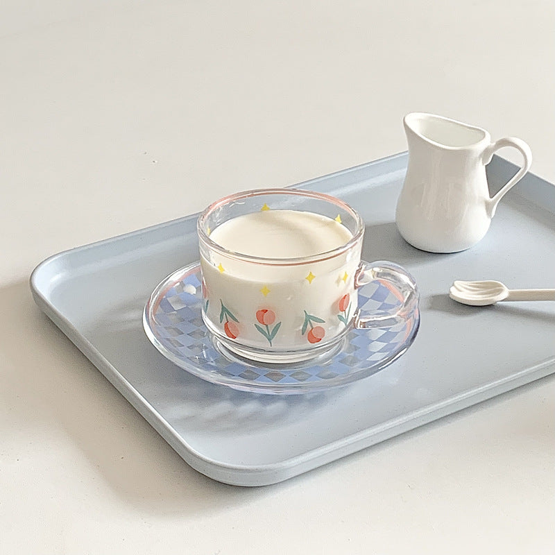 New Products Will Enter The Summer Glass! Ins Style Korean Coffee Cup And Saucer French Afternoon Scented Tea Premium Sense Cup