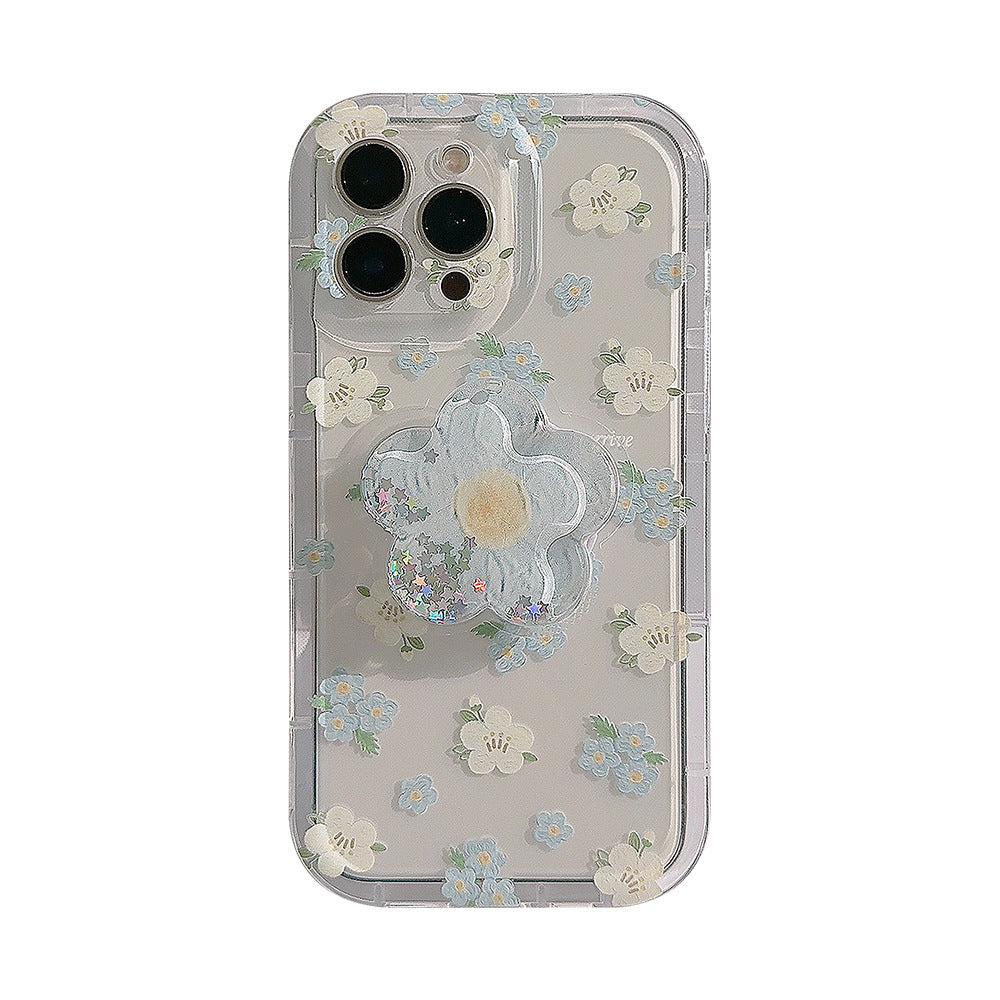 Floral Iphone13 Apple 14 Mobile Phone Case 11 Simple 14Promax Invisible Stand 12 Transparent One-Piece Hair