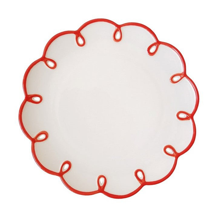 【即納】レトロラインプレート フリル ディッシュプレート 赤 お皿 食器 韓国食器