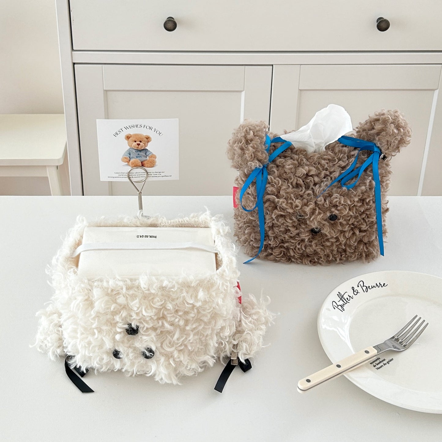 Cute Plush Puppy Tissue Box Creative Paper Box Dormitory Women's Household Desktop Paper Set Living Room Desktop Ornaments