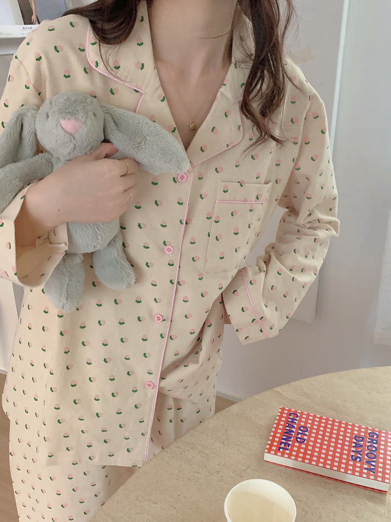 Korean Style Ins Floral Sleepwear Women's Spring Autumn 2022 New Sweet Long Sleeve Long Pants Homewear