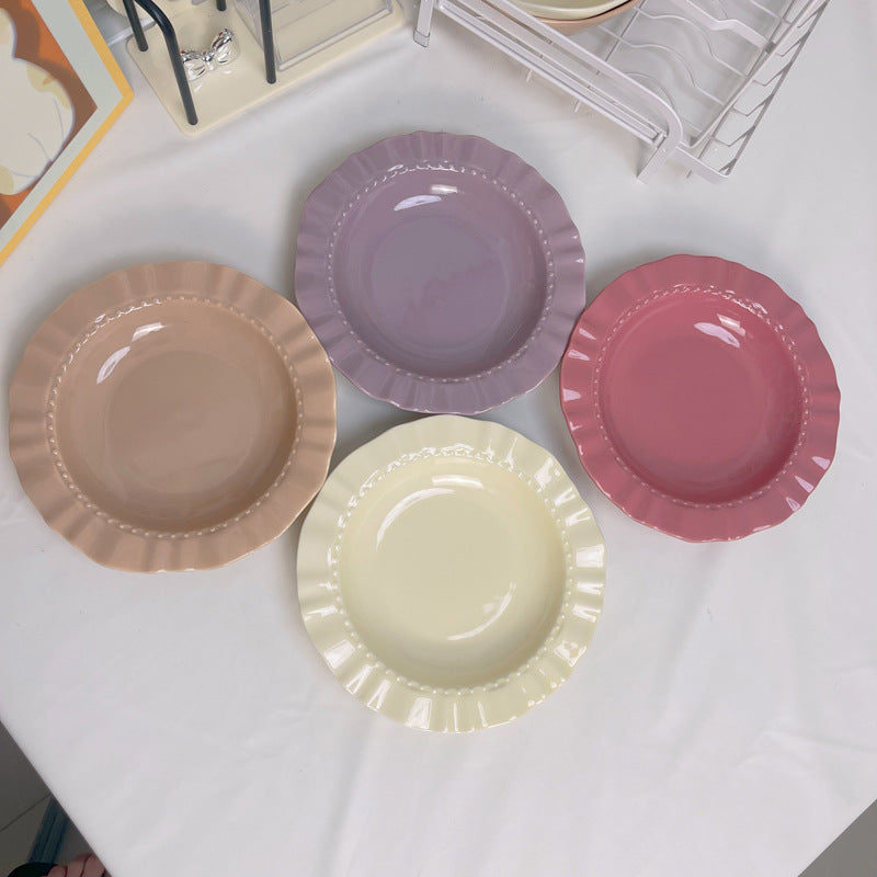 French Straw Hat Plate Deep Plate Pancagia Plate Salad Plate High-class Western Food Plate Dish Household Dishes Good-looking Tableware