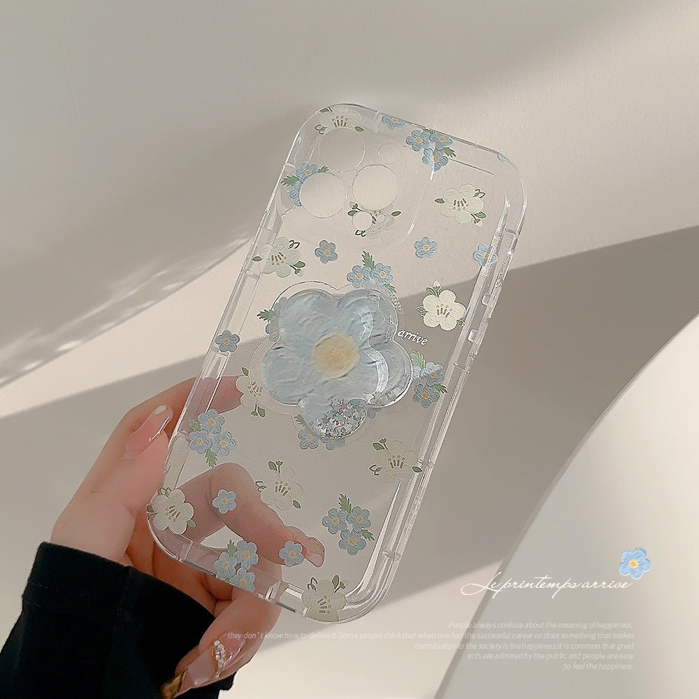 Floral Iphone13 Apple 14 Mobile Phone Case 11 Simple 14Promax Invisible Stand 12 Transparent One-Piece Hair