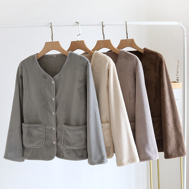 Coral Fleece Coat Women's Flannel Top Outdoor Double-Sided Fleece Women's Warm Thickened Fleece Pajamas Home Clothes