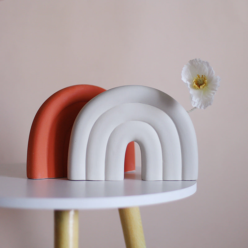 Ins Style Creative Rainbow Ceramic Vase Ornaments Face Abstract Alien Living Room Home Homestay Decorations Flower
