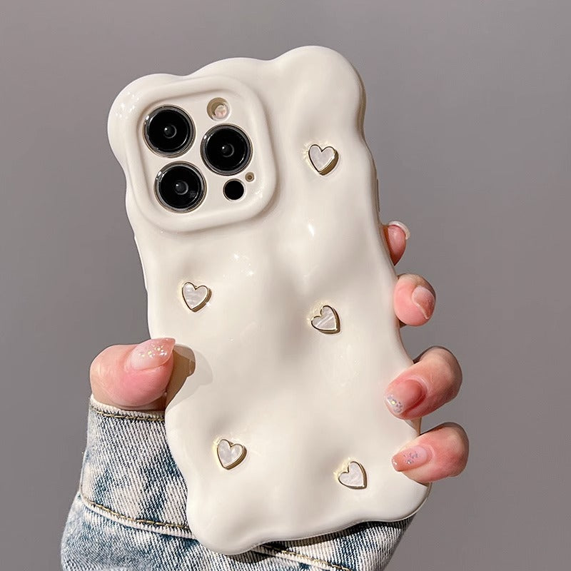 Japanese And Korean Milk White Bubble Love IPhone15 Phone Case Apple 14promax Simple 13 Female 12 Soft 16