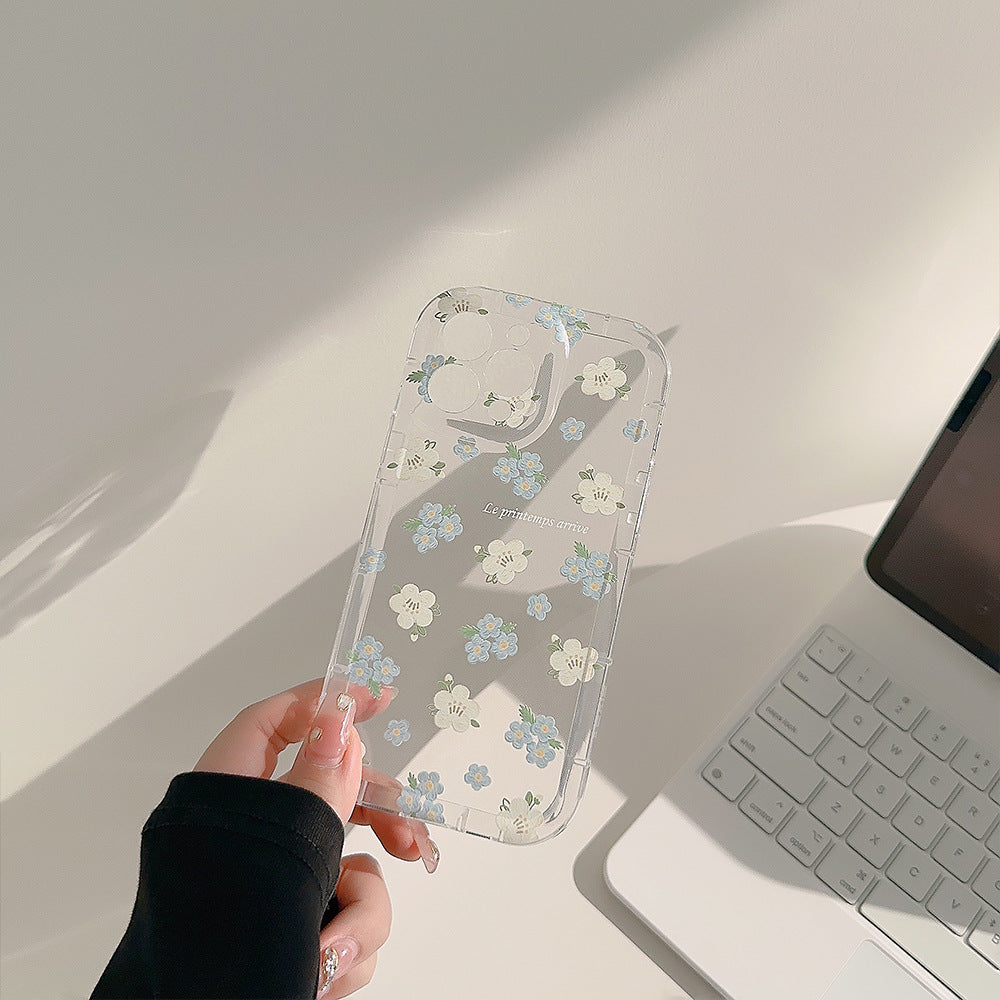 Floral Iphone13 Apple 14 Mobile Phone Case 11 Simple 14Promax Invisible Stand 12 Transparent One-Piece Hair