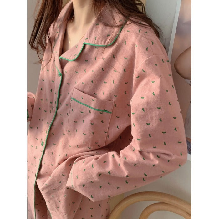 Korean Style Ins Floral Sleepwear Women's Spring Autumn 2022 New Sweet Long Sleeve Long Pants Homewear