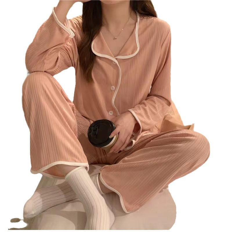 Pajamas Women's New Spring And Autumn Ins Long Sleeve Thin Korean Style Girl Sweet Cardigan Simple Home Clothes Suit