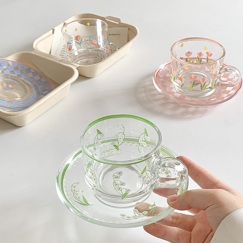 New Products Will Enter The Summer Glass! Ins Style Korean Coffee Cup And Saucer French Afternoon Scented Tea Premium Sense Cup