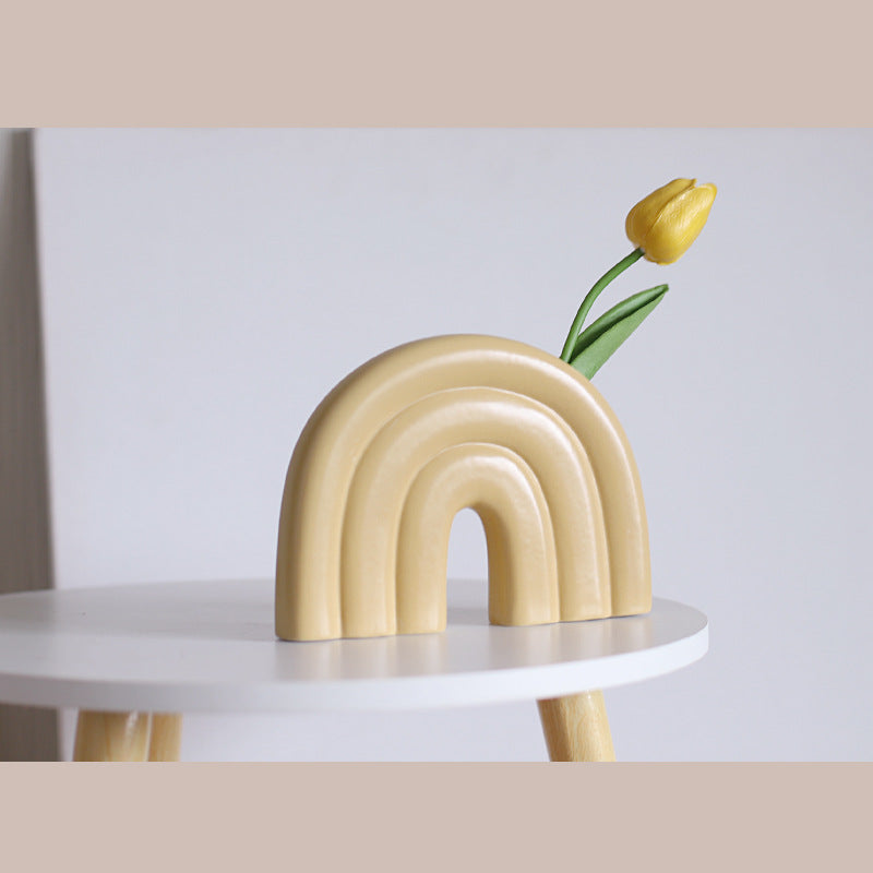 Ins Style Creative Rainbow Ceramic Vase Ornaments Face Abstract Alien Living Room Home Homestay Decorations Flower