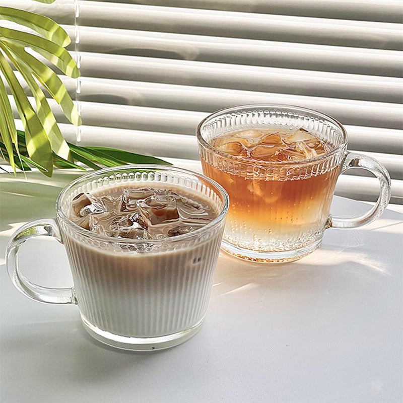 With Handle Glass Cup Vertical Stripe Ins Style Cup Ice American Latte Glass Milk Cup High Color Value Coffee Cup