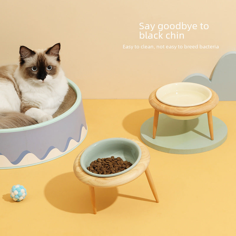 Ceramic Flying Saucer Cat Bowl High Foot Protection Cervical Vertebra Cat Food Bowl Cat Dog Cat Basin Drinking Bowl Pet Snack Ceramic Bowl