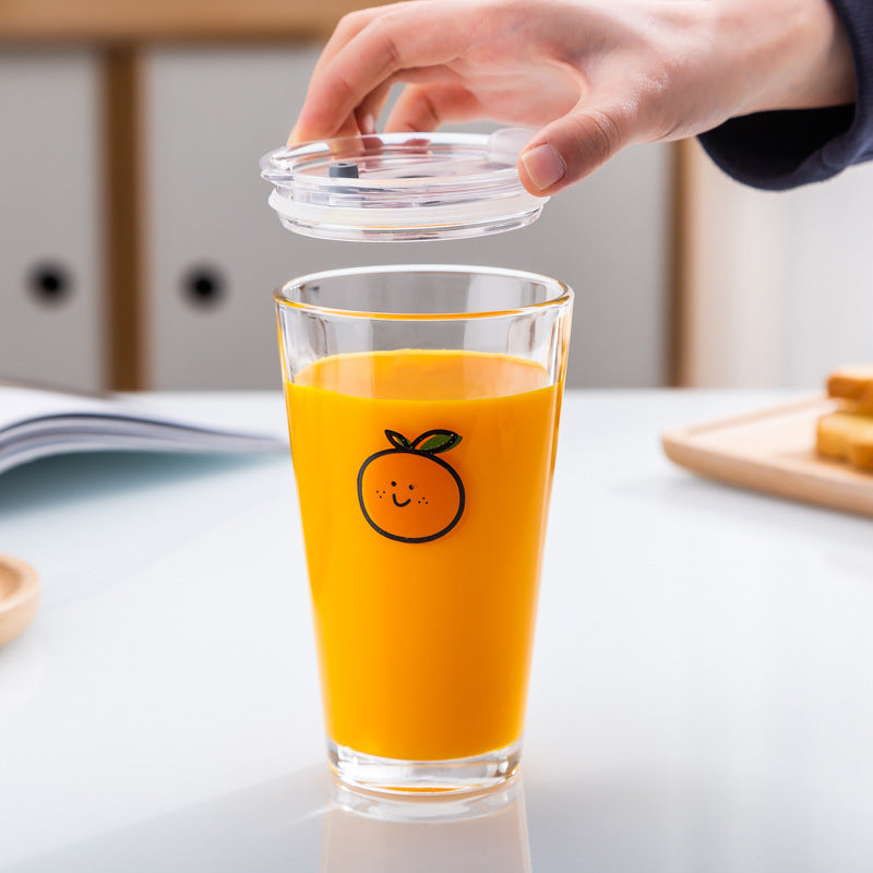 Orange INS Simple Straw With Lid Large Capacity Glass Water Cup Female Super Cute High-looking Breakfast Juice Milk