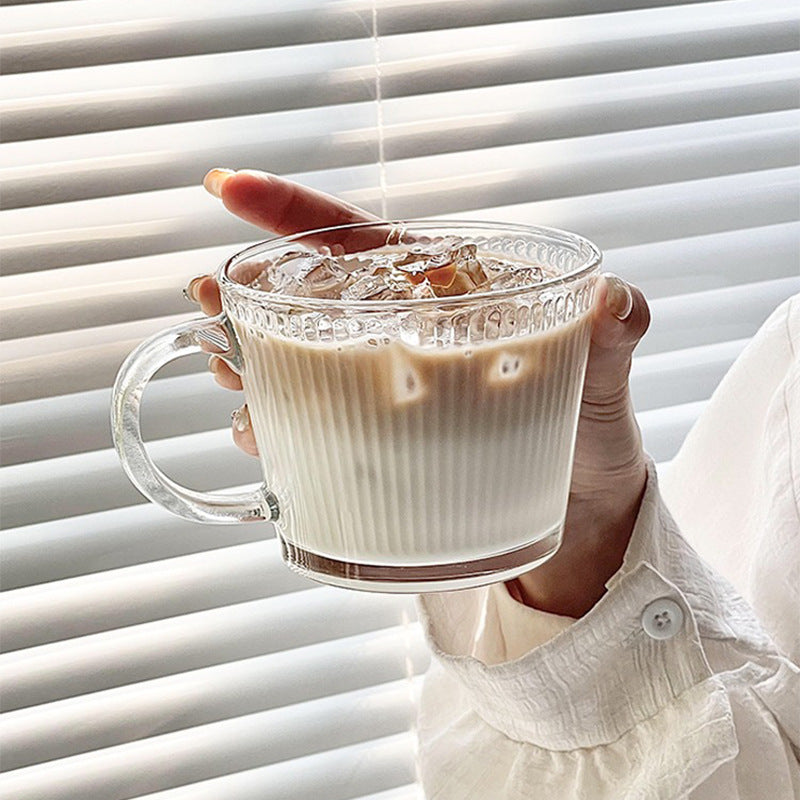 With Handle Glass Cup Vertical Stripe Ins Style Cup Ice American Latte Glass Milk Cup High Color Value Coffee Cup