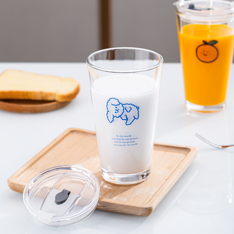 Orange INS Simple Straw With Lid Large Capacity Glass Water Cup Female Super Cute High-looking Breakfast Juice Milk