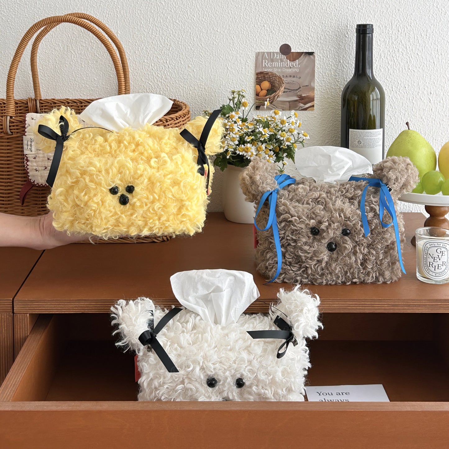 Cute Plush Puppy Tissue Box Creative Paper Box Dormitory Women's Household Desktop Paper Set Living Room Desktop Ornaments