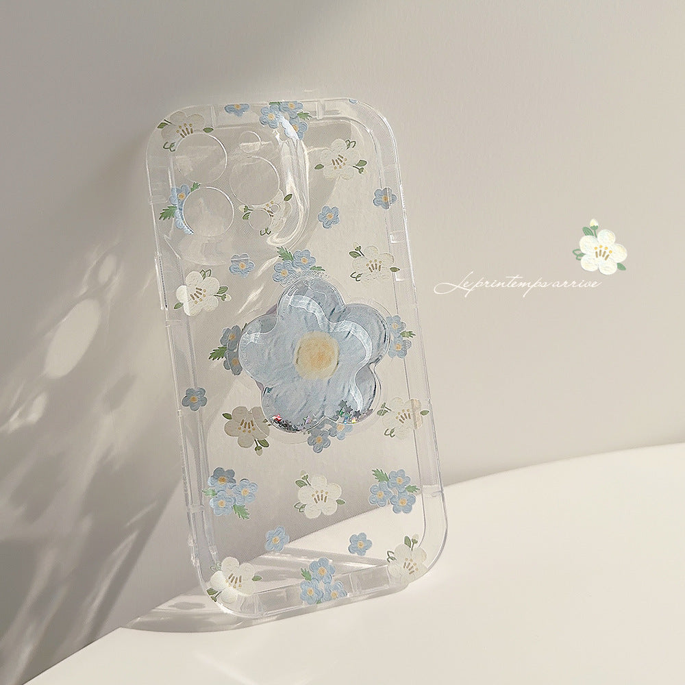 Floral Iphone13 Apple 14 Mobile Phone Case 11 Simple 14Promax Invisible Stand 12 Transparent One-Piece Hair