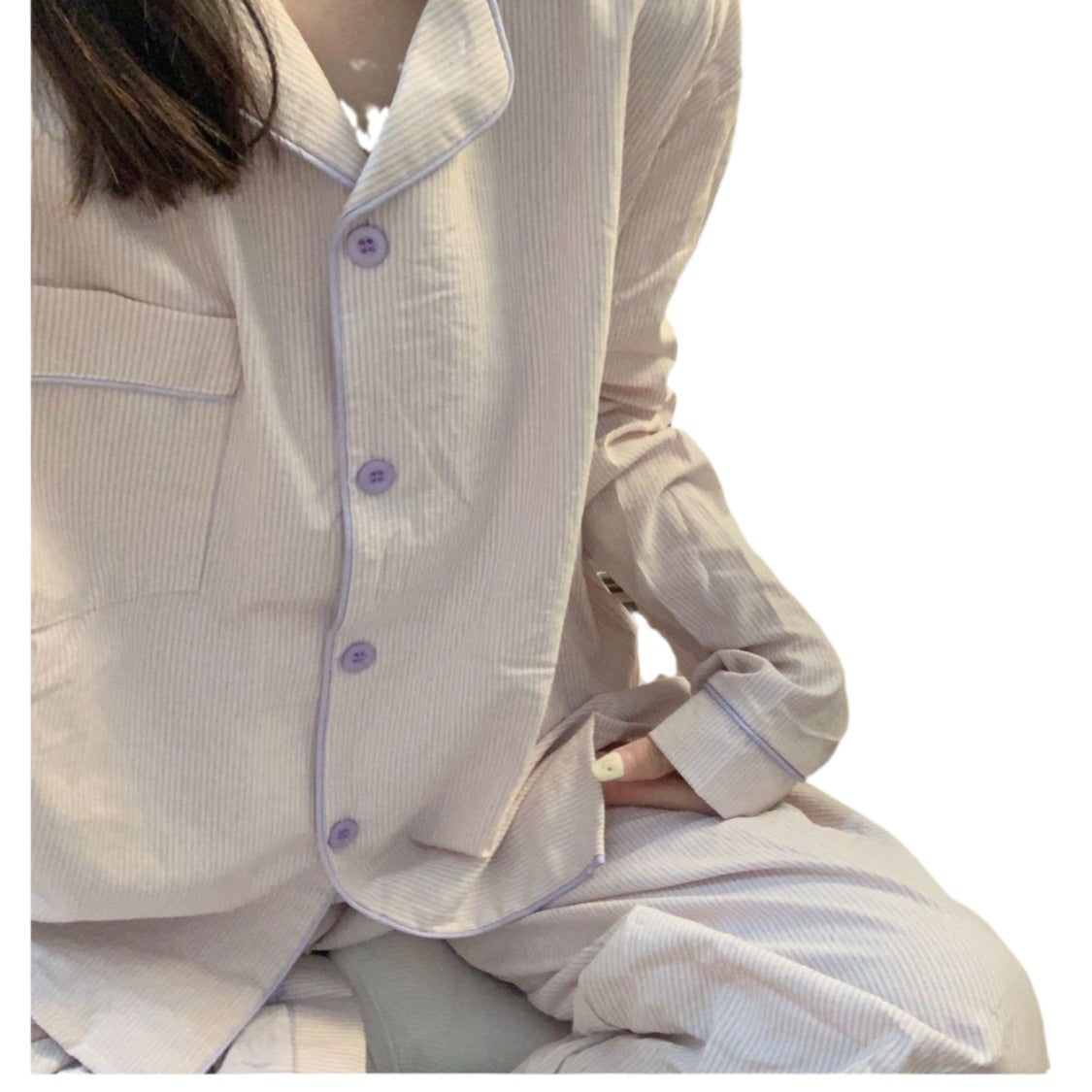 Korean Style Japanese Style Simple Contrast Color Striped Early Autumn Pajamas Women's Spring And Autumn Long-sleeved Trousers Home Wear Two-piece Suit Student