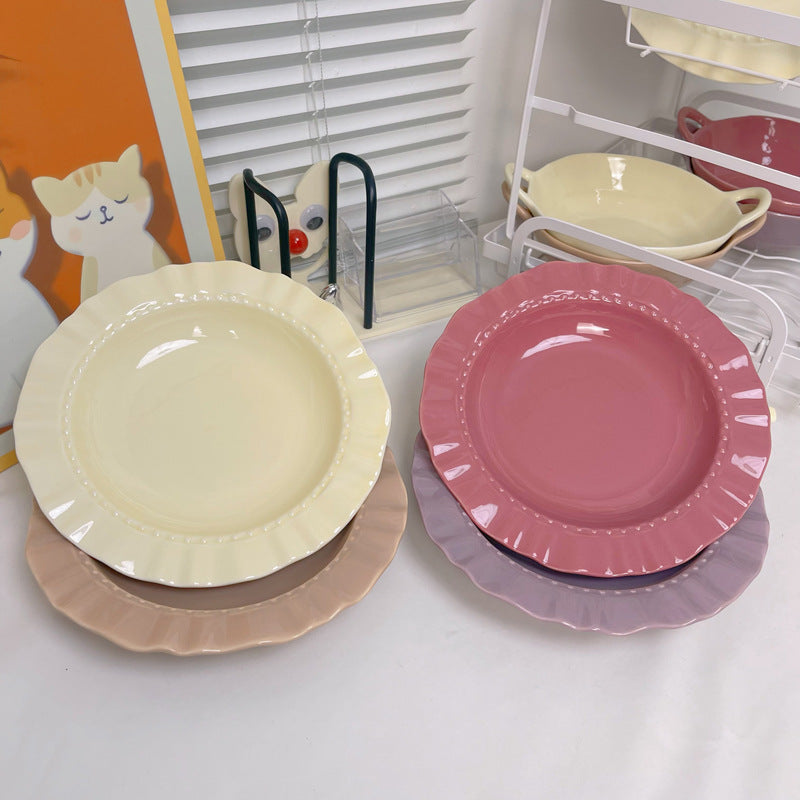 French Straw Hat Plate Deep Plate Pancagia Plate Salad Plate High-class Western Food Plate Dish Household Dishes Good-looking Tableware