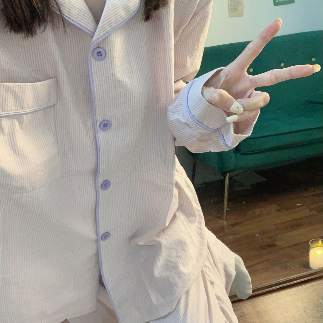 Korean Style Japanese Style Simple Contrast Color Striped Early Autumn Pajamas Women's Spring And Autumn Long-sleeved Trousers Home Wear Two-piece Suit Student