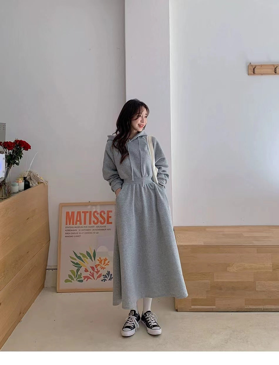 Sweater Skirt Plus Size Spring And Autumn Sweater Skirt Women's Long Slimming High-knee High Waist Hooded Dress Casual Skirt