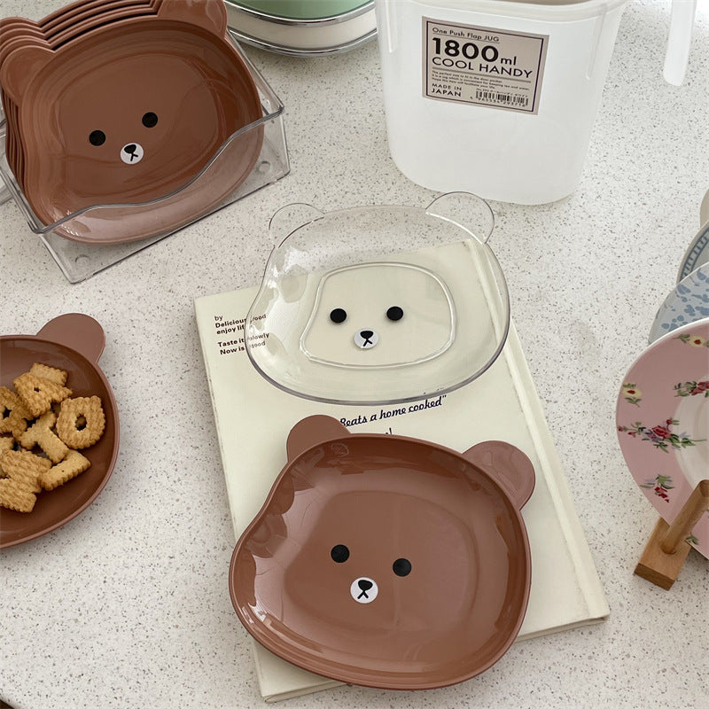 Little Red Book Same Style Plate Cartoon Transparent Bear Bone Spitting Plate Household Cute Snack Plastic Snack Fruit Plate