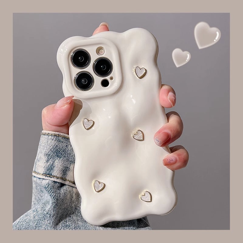 Japanese And Korean Milk White Bubble Love IPhone15 Phone Case Apple 14promax Simple 13 Female 12 Soft 16