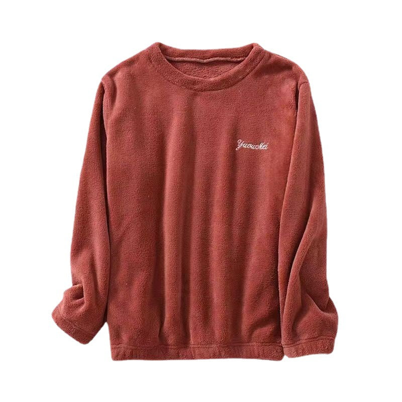 Coral Fleece Women's Winter Clothes Men's Couple Thickened Fleece-lined Warm Warm Clothes Flannel Home Clothes Pajamas Top Single Piece