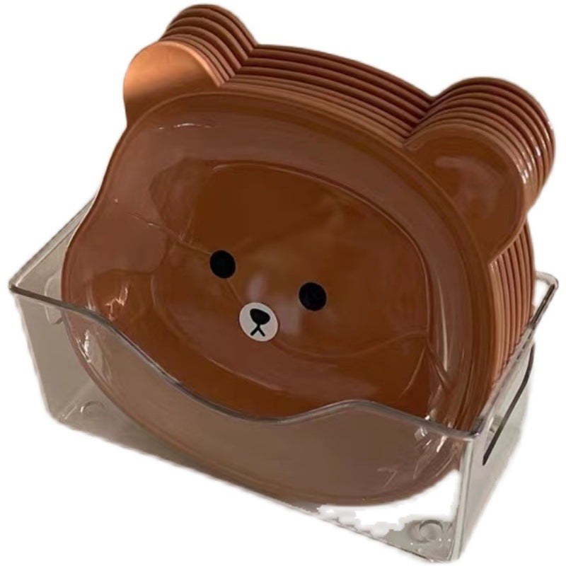 Little Red Book Same Style Plate Cartoon Transparent Bear Bone Spitting Plate Household Cute Snack Plastic Snack Fruit Plate
