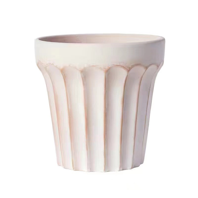 [Free Shipping] Red Pottery Relief Roman Flower Pot Pottery Pot Vintage Old Fog White Large Diameter Clay Flower Pot With Tray