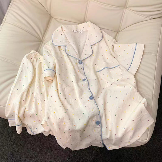 Pajamas Women's Summer Clouds Cotton Short Sleeve Sweet Cute 2024 New Plus Size Outer Wear Cardigan Home Clothes Suit