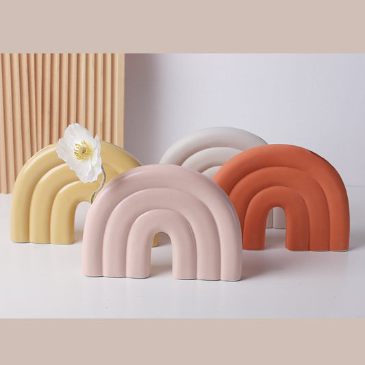 Ins Style Creative Rainbow Ceramic Vase Ornaments Face Abstract Alien Living Room Home Homestay Decorations Flower