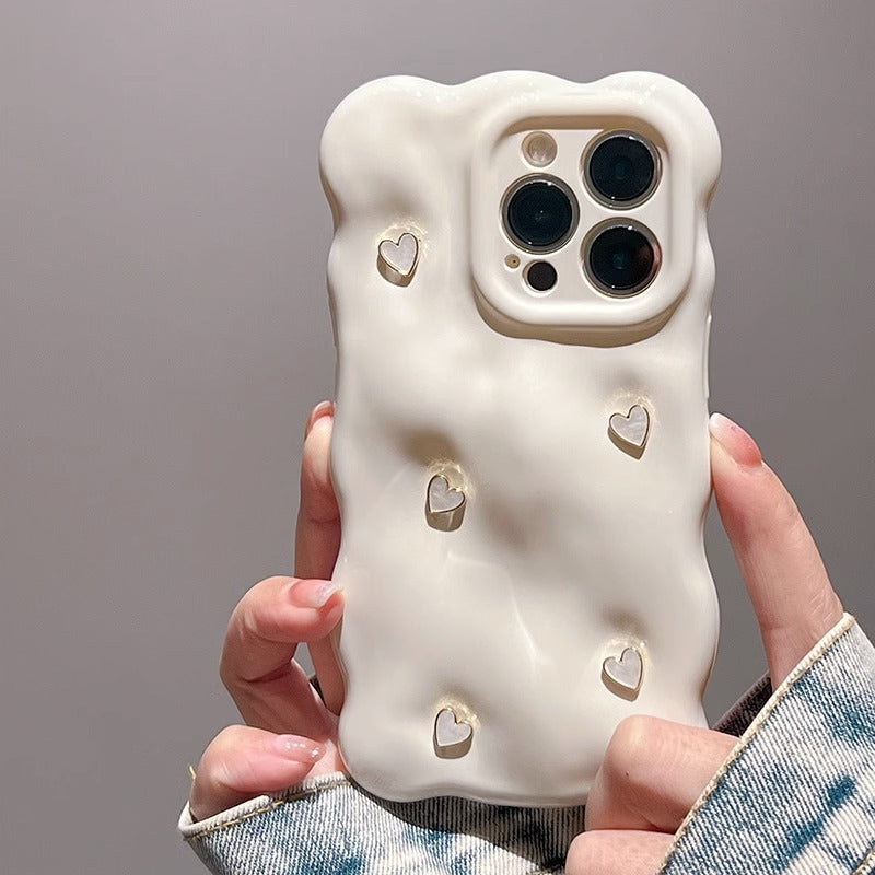 Japanese And Korean Milk White Bubble Love IPhone15 Phone Case Apple 14promax Simple 13 Female 12 Soft 16