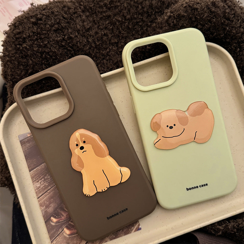 Ins Style Simple Puppy 15Pro Max Apple 16 Phone Case Silicone Iphone14 Suitable For 13 Three-Dimensional Niche