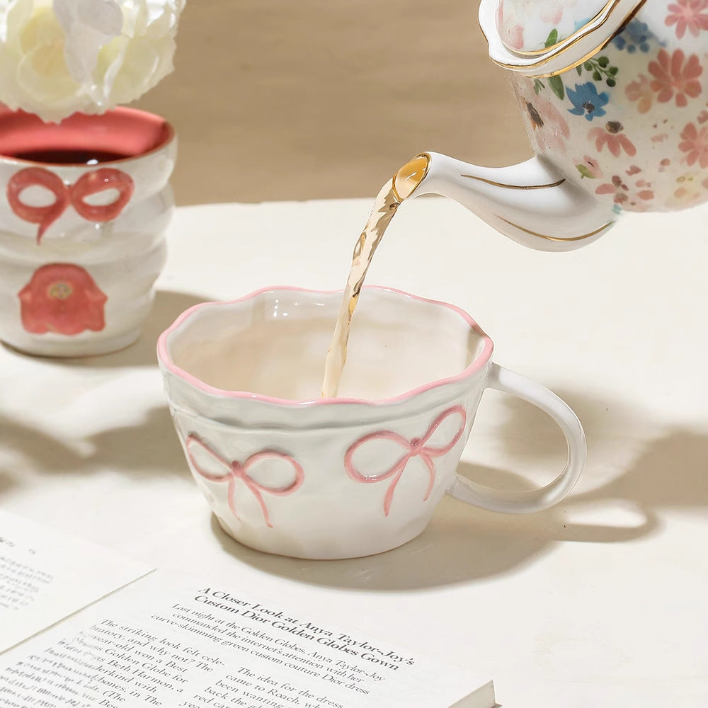 Heart Complex Cup Exquisite Anaglyph Mug Girl's Household Ceramic Water Cup Office High-value Drinking Water Cup