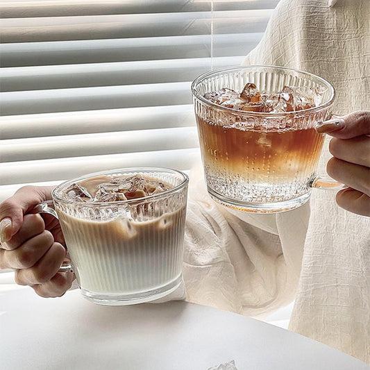 With Handle Glass Cup Vertical Stripe Ins Style Cup Ice American Latte Glass Milk Cup High Color Value Coffee Cup