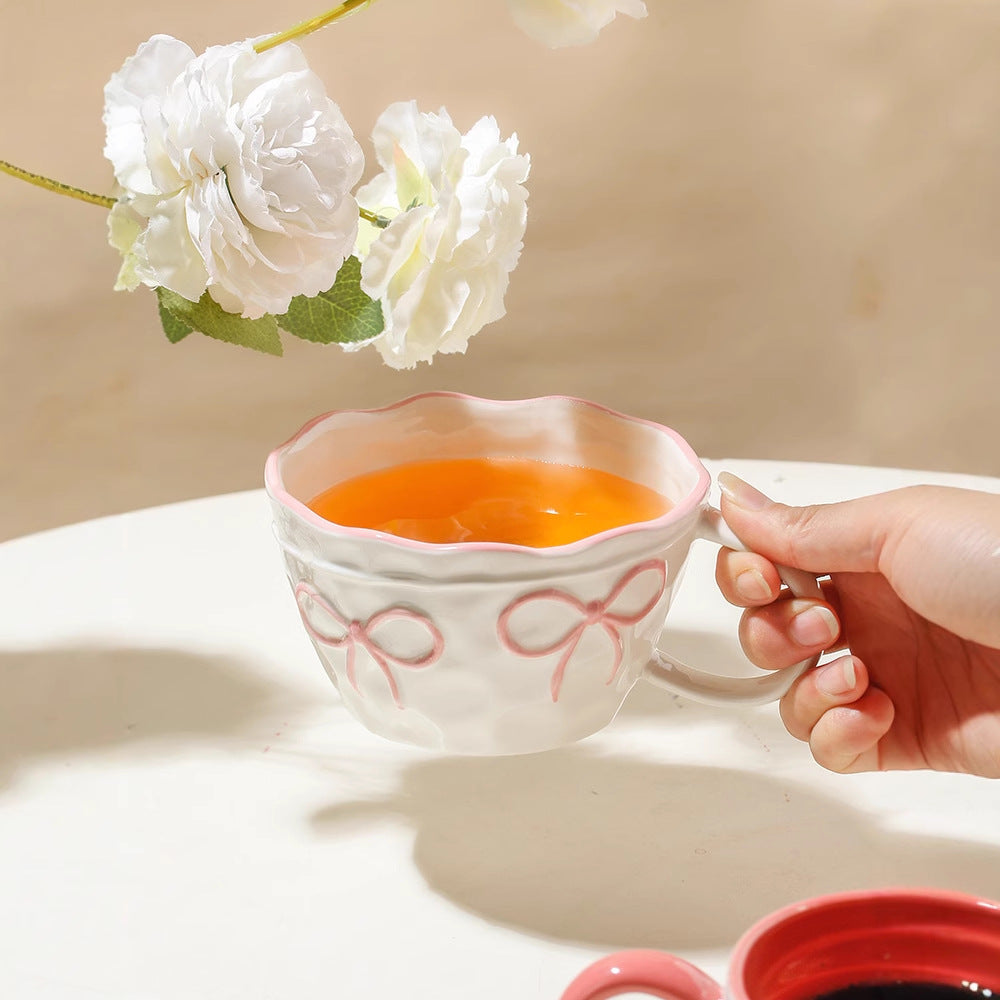 Heart Complex Cup Exquisite Anaglyph Mug Girl's Household Ceramic Water Cup Office High-value Drinking Water Cup