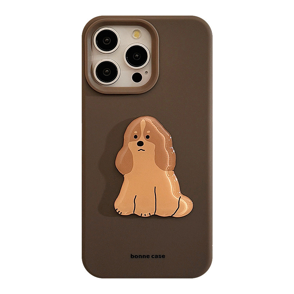 Ins Style Simple Puppy 15Pro Max Apple 16 Phone Case Silicone Iphone14 Suitable For 13 Three-Dimensional Niche